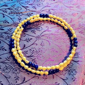 Vintage Freshwater Pearl And Lapis Lazuli Coil Bracelet